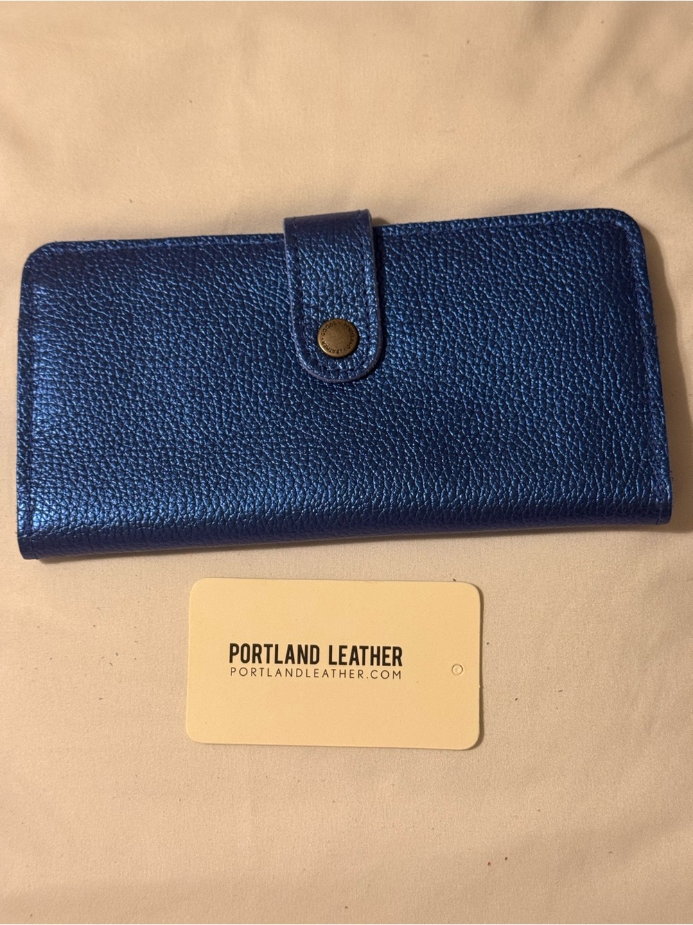 Portland Leather Metallic Comet Blue Bi Fold Snap Wallet
